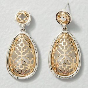 WHBM GORGEOUS! Goldtone + Silvertone Drop Earrings FILIGREE